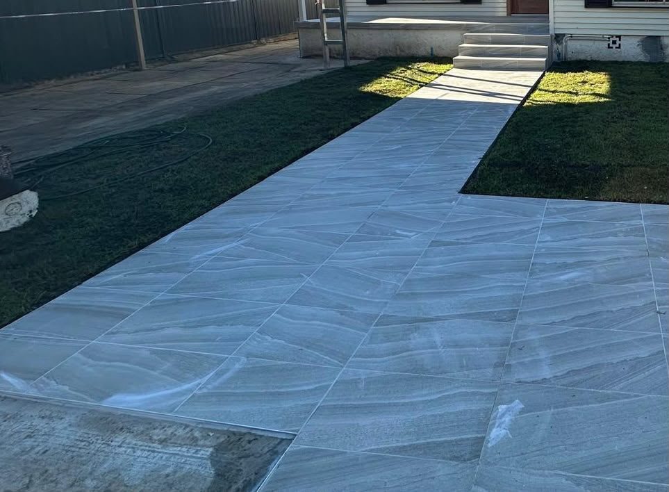 Finished tiled path and lawn